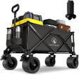 Collapsible Wagon Cart with Silent All-Terrain Wheels, Foldable Heavy Duty Beach Wagon with 330LB,Folding Cart with Cup