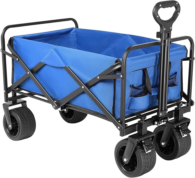 Beach Wagon with Big Wheels for Sand,Collapsible Folding All Terrain Utility Wagons Carts Foldable with Brakes for Sand