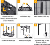 Grill Table Small Folding Table 2FT Foldable Camping Table Picnic Portable Mesh 2 Height Adjustable Outdoor Beach BBQ Black