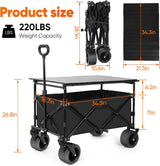 Collapsible Wagon with Table, Large Capacity Foldable Wagons Carts, Beach Wagon with Big Wheels, Heavy Duty Beach Car
