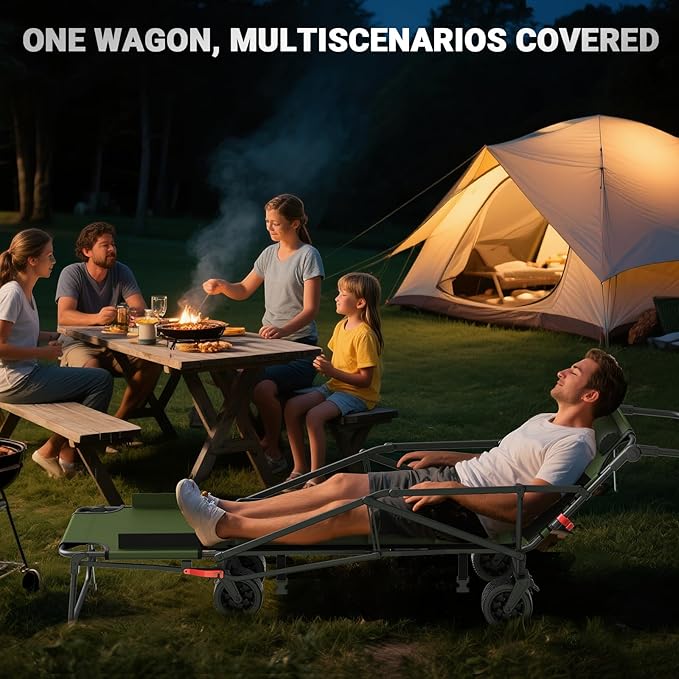 LEVELEVE Heavy Duty Folding Wagon - 2-in-1 Collapsible Cart, 650lb Capacity, All-Terrain Wheels w/Brakes & Side Pockets