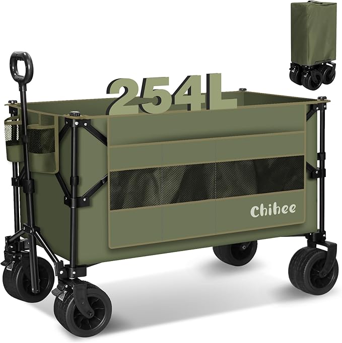 Chihee Garden Cart Collapsible Outdoor Utility Wagon Cart,Folding Beach Cart Oversized Capacity 254L,Heavy Duty Portable