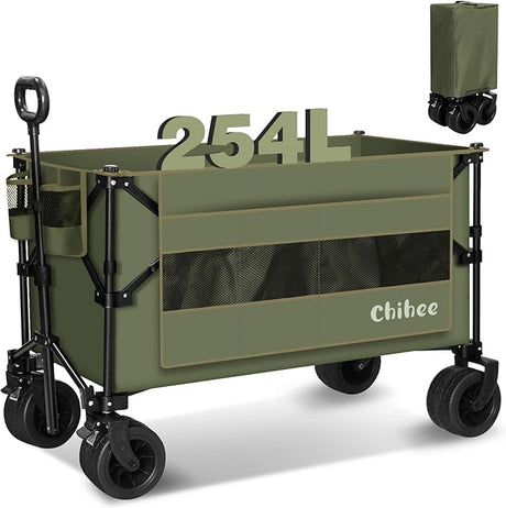 Chihee Garden Cart Collapsible Outdoor Utility Wagon Cart,Folding Beach Cart Oversized Capacity 254L,Heavy Duty Portable