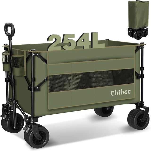Chihee Garden Cart Collapsible Outdoor Utility Wagon Cart,Folding Beach Cart Oversized Capacity 254L,Heavy Duty Portable