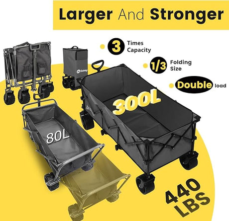 Sekey 48''L Collapsible Foldable Extended Wagon with 440lbs Weight Capacity, Heavy Duty 300L Folding Utility Garden Cart
