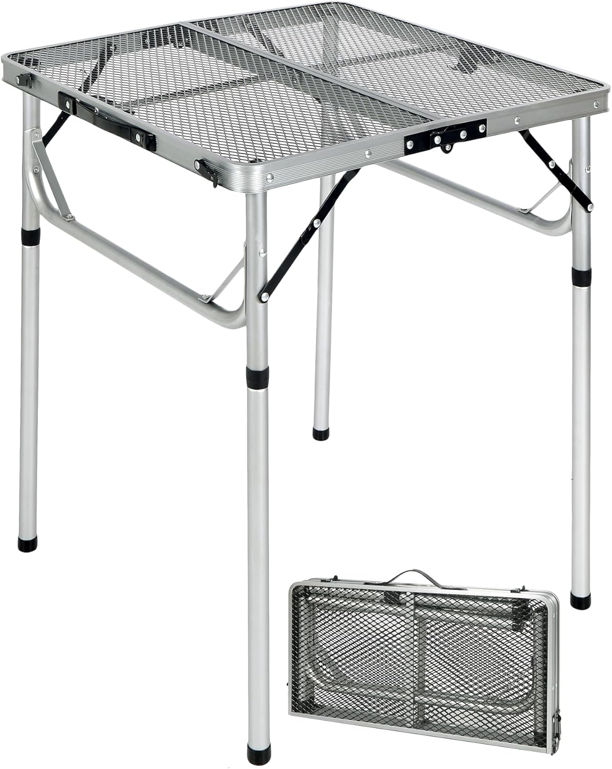 REDCAMP 24" Square Folding Grill Table for Outside, Lightweight Portable Metal Aluminum Outdoor Grill Table with Adjustable