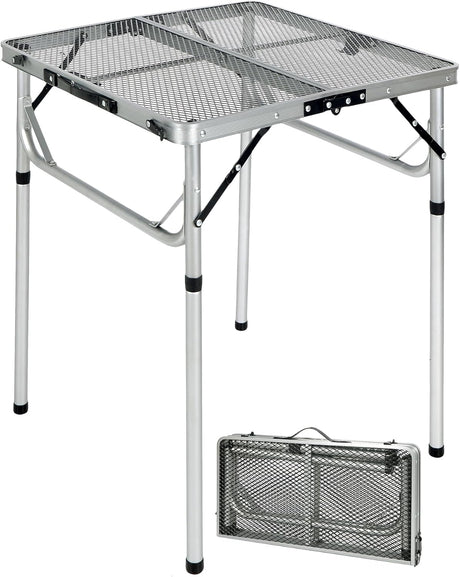 REDCAMP 24" Square Folding Grill Table for Outside, Lightweight Portable Metal Aluminum Outdoor Grill Table with Adjustable