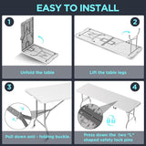 HLPB Folding Table Picnic Table, 8 ft Portable Camping Table with Handle and Safety Locks, Foldable Table Plastic Dining