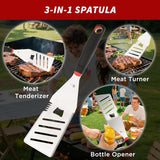 BBQ Tools Set, Heavy Duty Stainless Steel Spatula, Fork & Tongs with Portable Bag, Essential Accessories for Barbecue