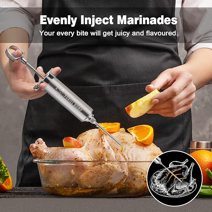 Meat Injector Syringe Kit with 3 Professional Marinade Injector Needles for BBQ Grill Smoker, Turkey and Brisket; 2-oz Large