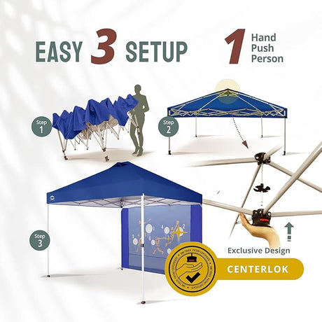 CROWN SHADES 10x10 Pop Up Canopy Tent with Game Netting - Beach Tent with One Push Setup - Outdoor Sun Shade for Events,