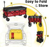 Sekey 48''L Collapsible Foldable Extended Wagon with 440lbs Weight Capacity, Heavy Duty 300L Folding Utility Garden Cart