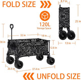 Collapsible Wagon with Big Wheels, Wagons Carts Foldable 400LBS Large Capacity, Heavy Duty Utility Cart Grocery Wagon w/Side