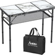 Folding Camping Table, Aluminum Small Folding Table 3 Adjustable Height Max 27.5", Portable Table with Carry Handle,