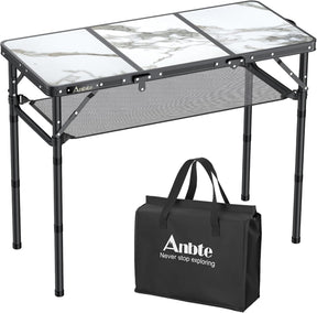Folding Camping Table, Aluminum Small Folding Table 3 Adjustable Height Max 27.5", Portable Table with Carry Handle,
