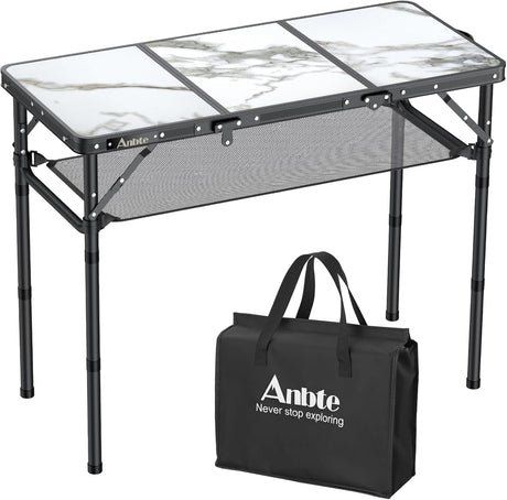Folding Camping Table, Aluminum Small Folding Table 3 Adjustable Height Max 27.5", Portable Table with Carry Handle,