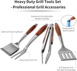 FJNATINH Heavy-Duty Grilling Accessories Rose Wooden BBQ Grilling Tools Set,Outdoor Grill Set with Spatula, Fork, Brush &