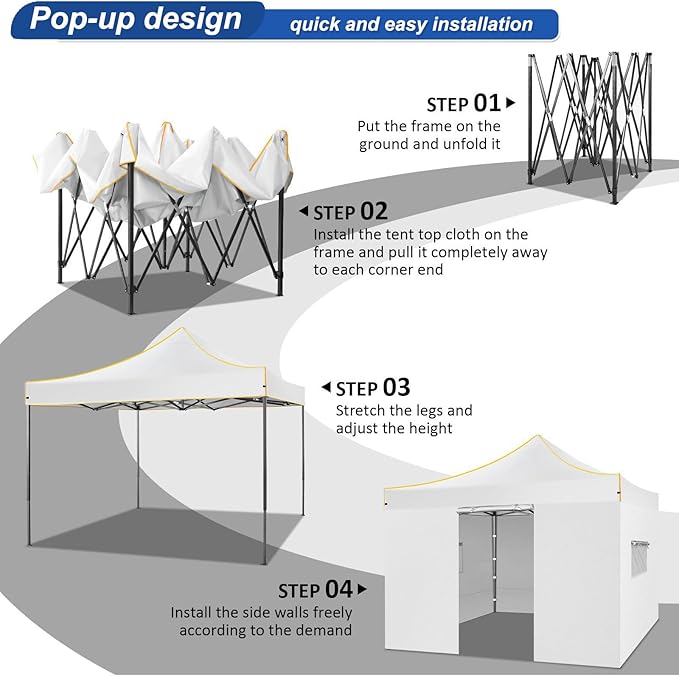 COBIZI 10x10 Heavy Duty Pop up Canopy Tent with 4 Removable Sidewalls, Ez Pop up Canopy with Portable Bag, Commercial Gazebo