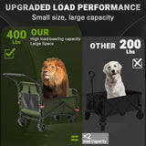 LEVELEVE Heavy Duty Folding Wagon - 2-in-1 Collapsible Cart, 400lb Capacity, All-Terrain Wheels w/Brakes & Side Pockets