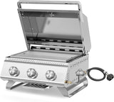 3-Burner 24,000 BTU Portable Flat Top Propane Gas Grill, Heavy-Duty Stainless Steel 2-in-1 Tabletop Grill and Griddle Combo