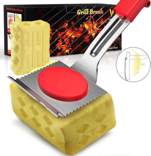 Grill Brush Bristle Free, BBQ Grill Brush for Outdoor Grill, Safe Steam Grill Cleaning Brush with Scraper, Replacement