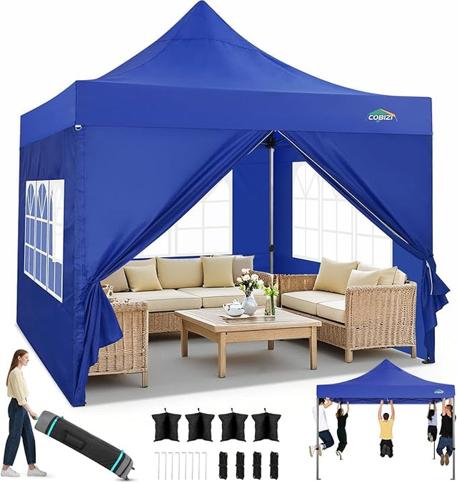 COBIZI 10x10 Pop up Canopy Heavy Duty with 4 Sidewalls, Easy Set-up Commercial Outdoor Party, 100% Waterproof Wedding Canopy