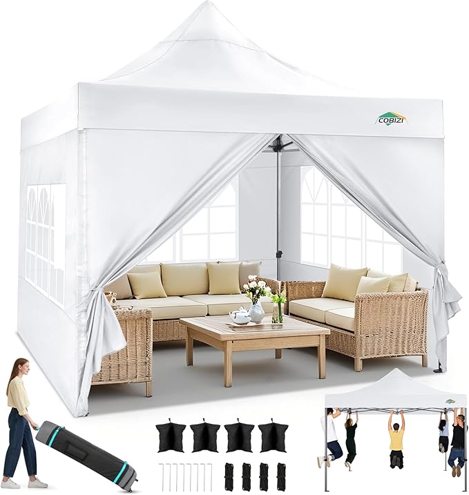 COBIZI 10x10 Pop up Canopy Tent Heavy Duty with 4 Sidewalls, Easy Set-up Commercial Outdoor Party Tent, 100% Waterproof