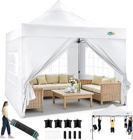COBIZI 10x10 Pop up Canopy Tent Heavy Duty with 4 Sidewalls, Easy Set-up Commercial Outdoor Party Tent, 100% Waterproof