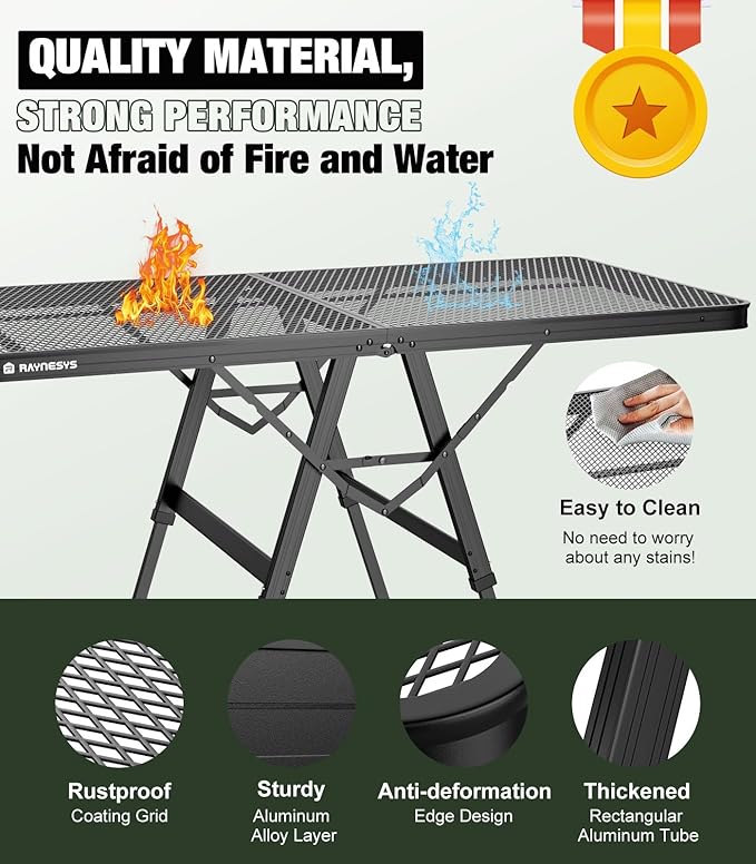 Foldable Grill Table with Mesh Desktop, 200lbs 4Ft Portable Folding Table, Height Adjustable Metal Table for Ourdoor,