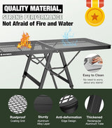 Foldable Grill Table with Mesh Desktop, 200lbs 4Ft Portable Folding Table, Height Adjustable Metal Table for Ourdoor,