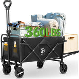 AYP Collapsible Wagon Cart Foldable with Wheels, Beach Wagon with Extended Tailgate & Brake, Heavy Duty Rolling Carts for