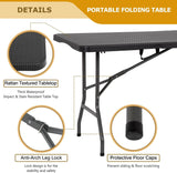 6FT Folding Table, Heavy Duty Plastic Table Portable Fold-in-Half Utility Table Indoor Outdoor Picnic Table w/Handle & Lock