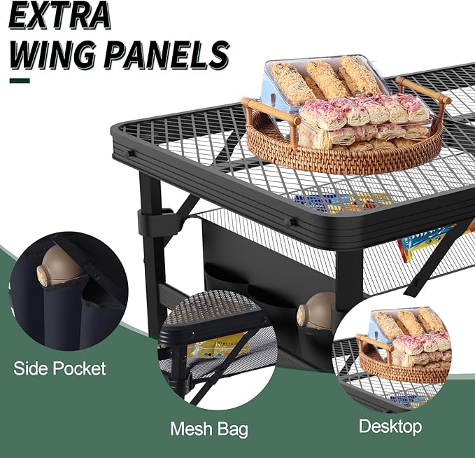 Folding Table, 2x1.3 FT Camping Table with Mesh Desktop,Folding Grill Table with Mesh Bag,Portable Outdoor for