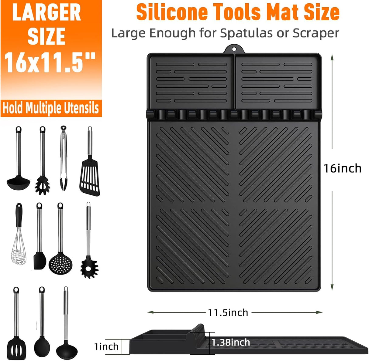 Silicone Grill Mat Compatible with Blackstone, Silicone Griddle Tools with Drip Pad, Spatula Mat for Outdoor Grill Kitchen