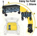 Sekey 48''L Collapsible Foldable Extended Wagon with 440lbs Weight Capacity, Heavy Duty 300L Folding Utility Garden Cart