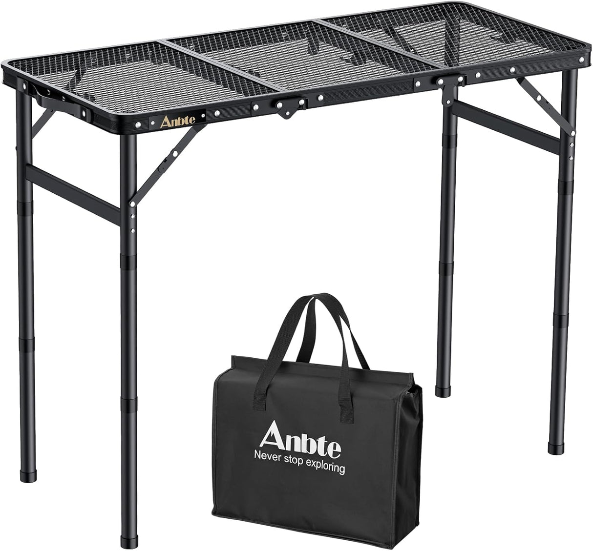 Folding Grill Table, Aluminum Camping Table Adjustable Height Max 27.5" Picnic Table Outdoor Table, Lightweight, Portable