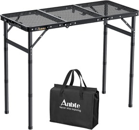 Folding Grill Table, Aluminum Camping Table Adjustable Height Max 27.5" Picnic Table Outdoor Table, Lightweight, Portable