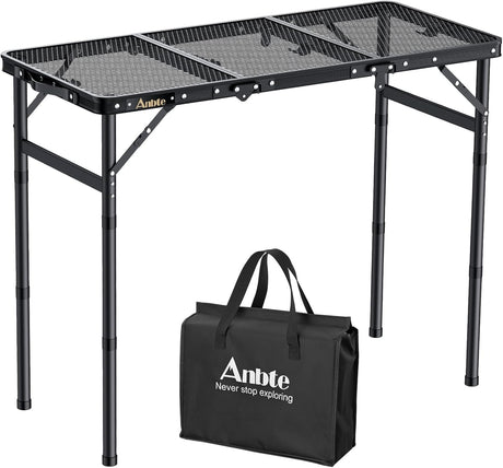 Folding Grill Table, Aluminum Camping Table Adjustable Height Max 27.5" Picnic Table Outdoor Table, Lightweight, Portable