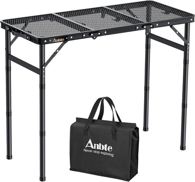 Folding Grill Table, Aluminum Camping Table Adjustable Height Max 27.5" Picnic Table Outdoor Table, Lightweight, Portable