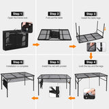 REDCAMP 48x24 Long Folding Grill Table for Outside, Lightweight Portable Double Layer Metal Aluminum Outdoor Grill Table