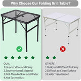 Folding Grill Table Metal Portable Camping Table with Mesh Desktop Lightweight & Foldable Height Adjustable Black Picnic