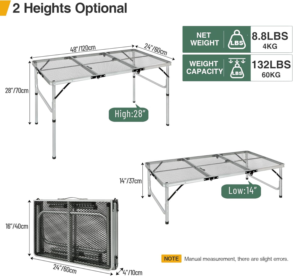 RedSwing Portable Grill Table for Outside, Aluminum Folding Grill Stand Table for Outdoor Camping Picnic BBQ, Lightweight
