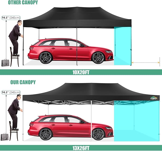 COBIZI 13x26 Pop Up Tent Heavy Duty Canopy with Removable Sidewalls Party Tent Outdoor Wedding Large Event Tent with Roller
