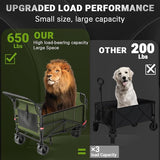 LEVELEVE Heavy Duty Folding Wagon - 2-in-1 Collapsible Cart, 650lb Capacity, All-Terrain Wheels w/Brakes & Side Pockets