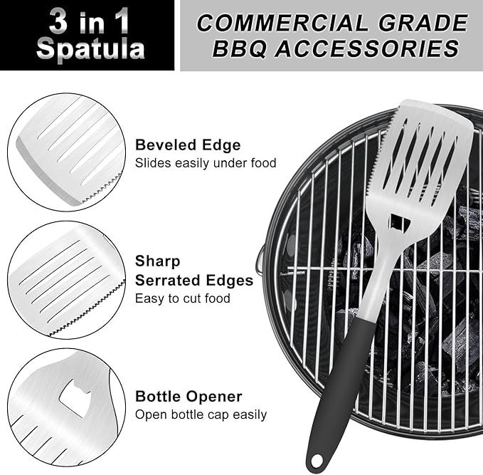 Grill Tools BBQ Accessories Set of 2, 15.8'' Heavy Duty Stainless Steel Grill Utensils with Grill Spatula and Fork, Full
