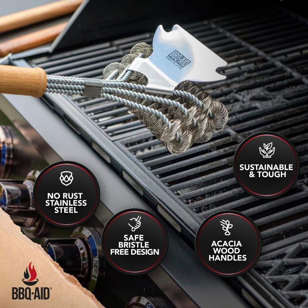 BBQ-AID Grill Brush for Outdoor Grill Bristle Free - 18" BBQ Brush for Grill Cleaning Kit - Safe BBQ Grill Cleaner Brush and