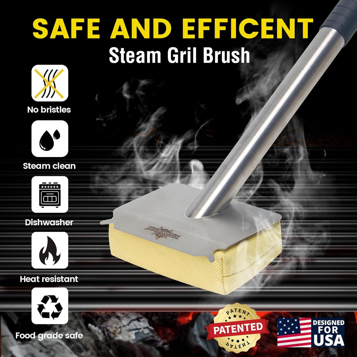 Grill Brush Bristle Free,BBQ Replaceable Scraper Cleaning Head,Safe Grill Accessories for Cast Iron Grates/Porcelain/Weber