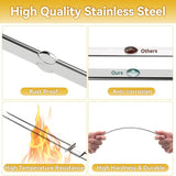 Skewers for Grilling, 17" (6 Pcs) Wooden Handle Double Pronged Stainless Steel Flat Kabob Skewers with Push Bar, Reusable