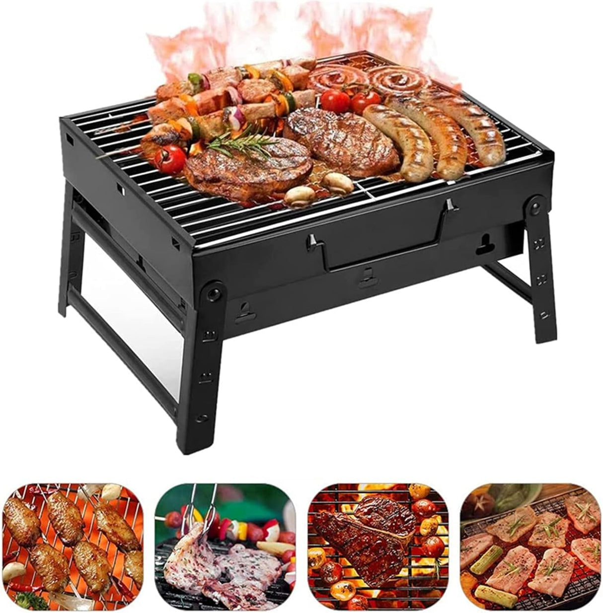 Charcoal Grill, Portable Folding Barbecue Grill BBQ Grill Desk Tabletop Outdoor Stainless Steel Camping Grill for Picnic