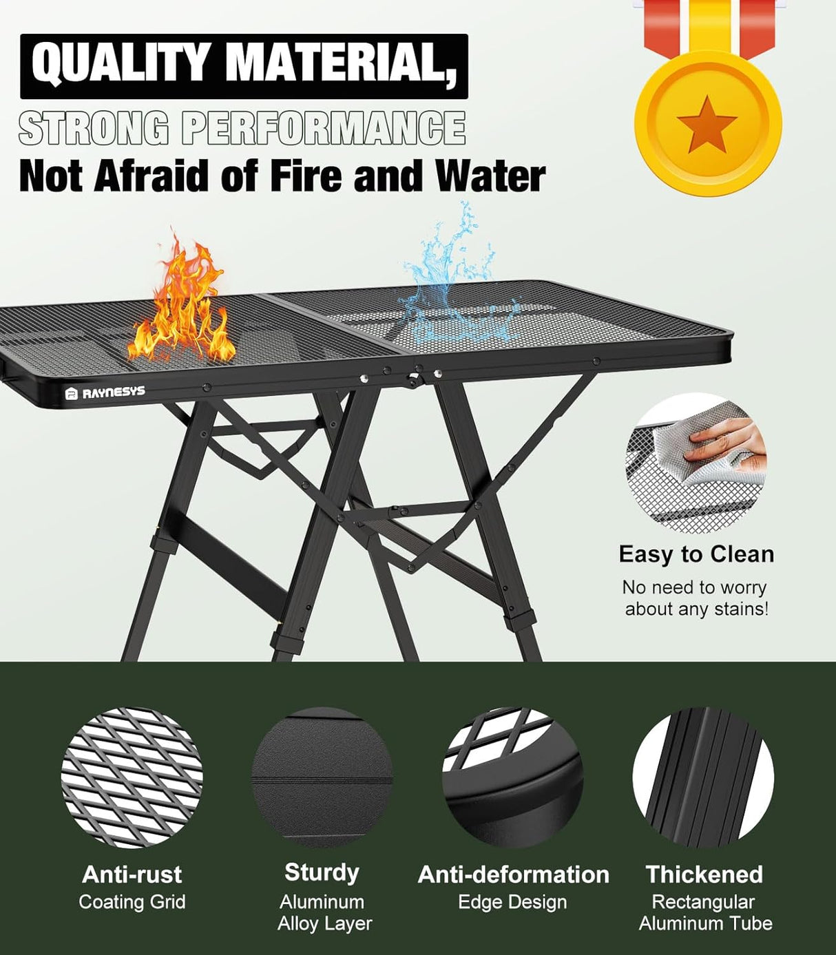 Foldable Grill Table with Mesh Desktop, 200lbs 3Ft Portable Folding Table, Height Adjustable Metal Table for Ourdoor,